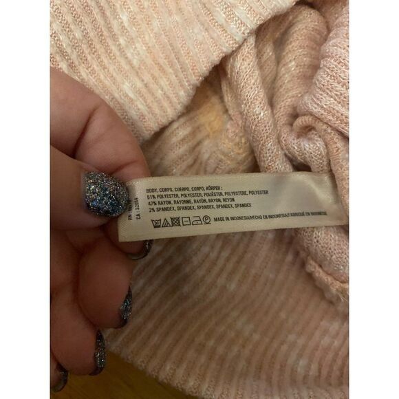 Saturday Sunday Anthropologie women's pale pink ribbed v-neck wrapped sweater XS - Picture 6 of 7